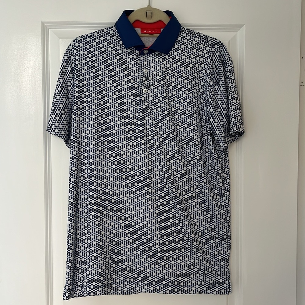 REDVANLY Navy Geometric Patterned Polo Golf Shirt Size Small